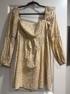 Reformation Yellow Floral Square-Neck Mini Dress